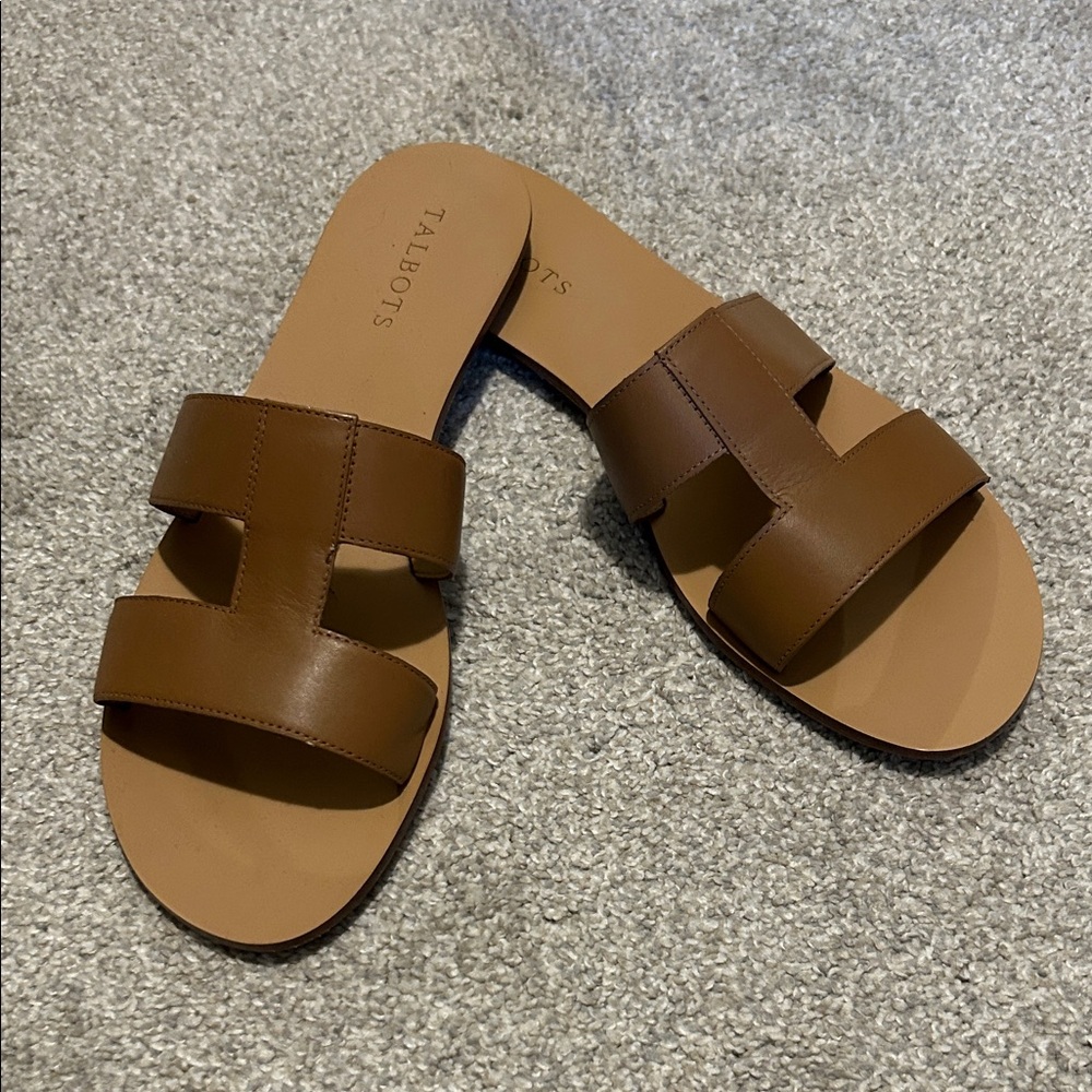 Talbots Tan Leather Slide Sandals